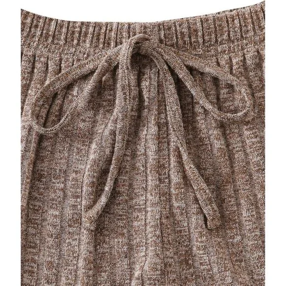 Women Brown Button Front Ribbed Knit Tank Top Shorts Pajama Set Sleepwear Sets
